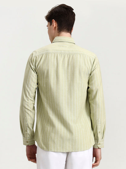 Pista Green Striped Slim Fit Casual Shirt | JadeBlue