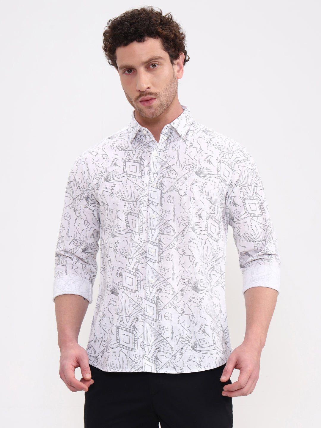White Printed Slim Fit Casual Shirt | JadeBlue