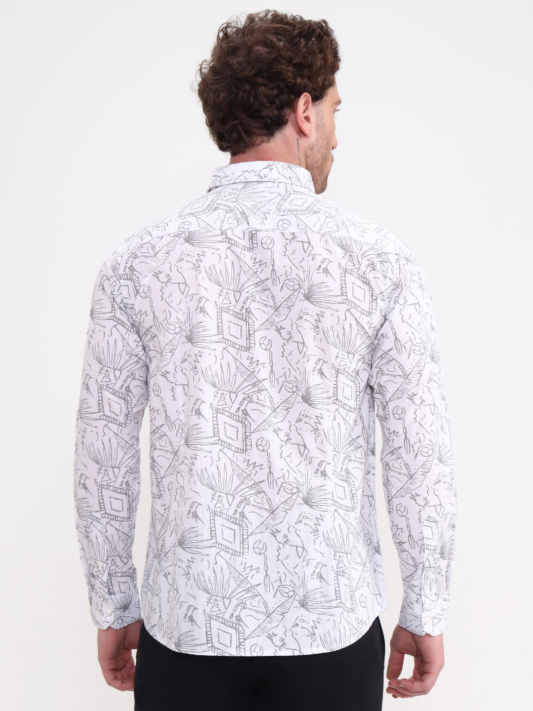 White Printed Slim Fit Casual Shirt | JadeBlue