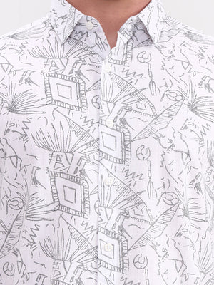 White Printed Slim Fit Casual Shirt | JadeBlue