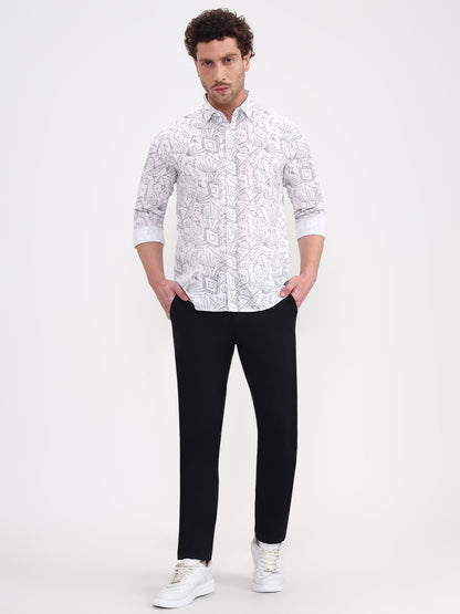 White Printed Slim Fit Casual Shirt | JadeBlue