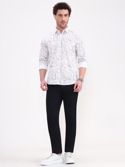 White Printed Slim Fit Casual Shirt | JadeBlue