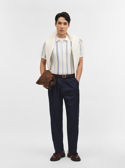 Sky Blue & White Striped Slim Fit Polo T-Shirt | JadeBlue