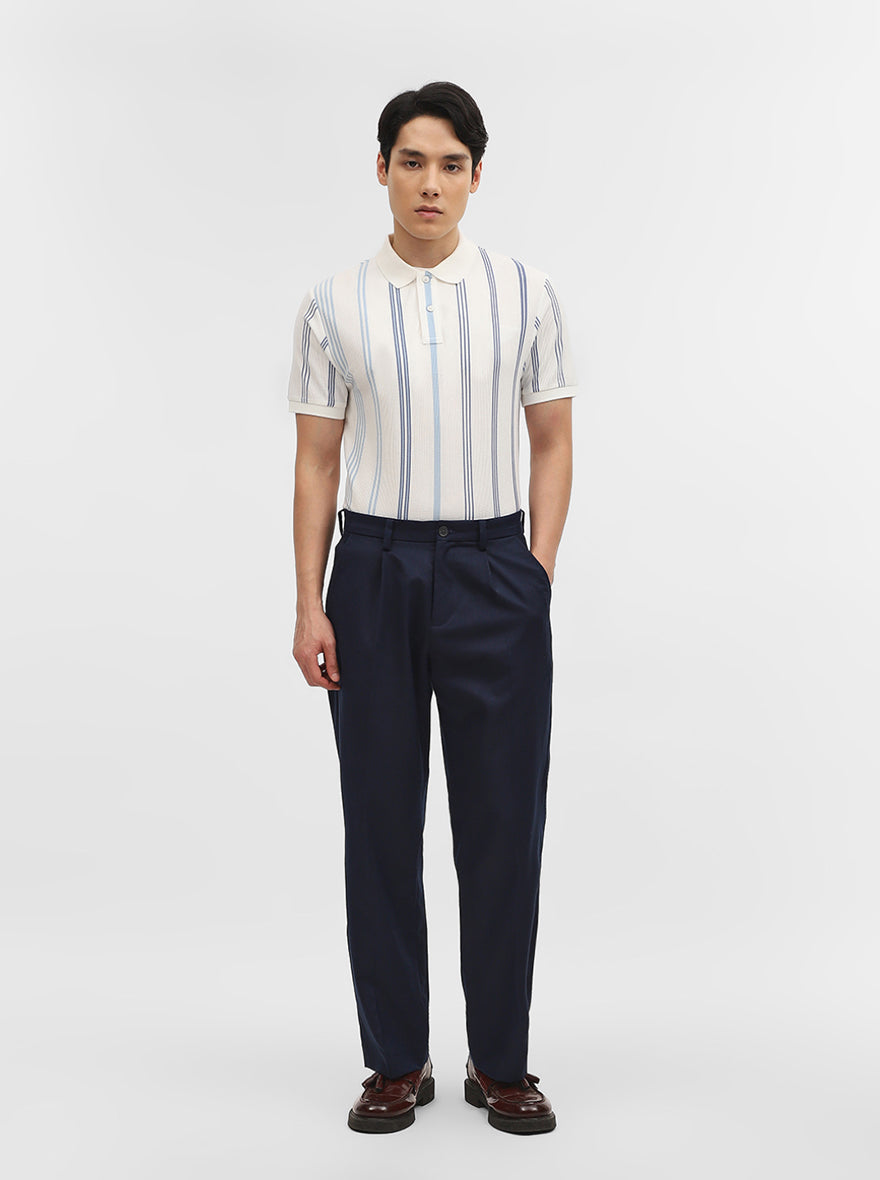 Sky Blue & White Striped Slim Fit Polo T-Shirt | JadeBlue