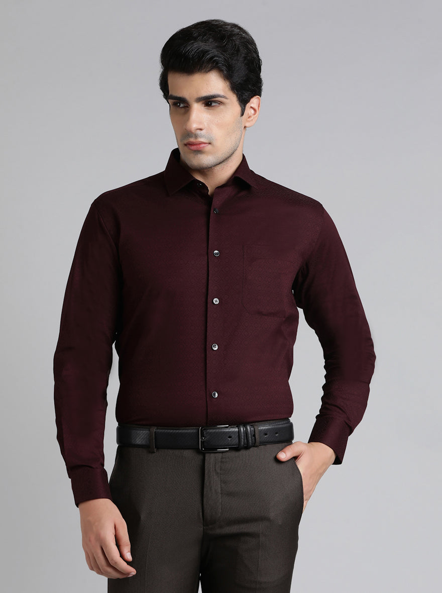 Maroon Solid Slim Fit Formal Shirt | Metal