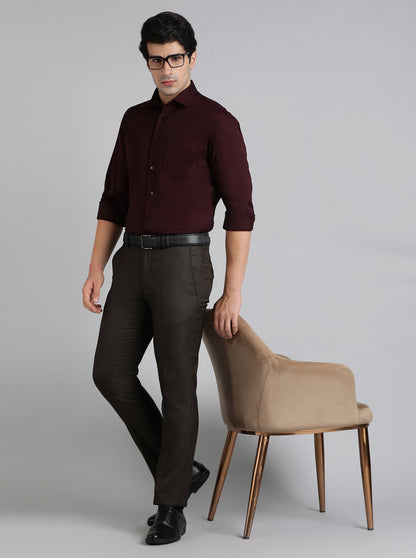 Maroon Solid Slim Fit Formal Shirt | Metal