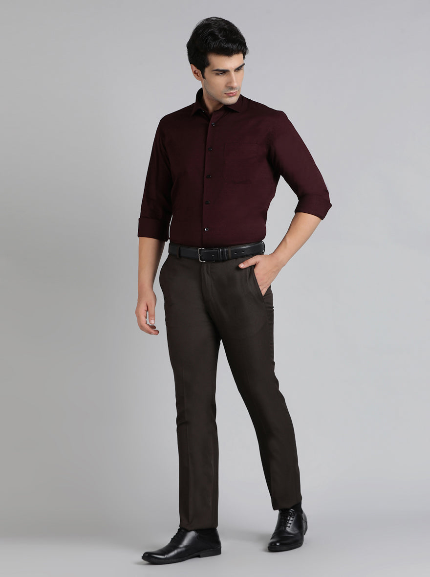 Maroon Solid Slim Fit Formal Shirt | Metal