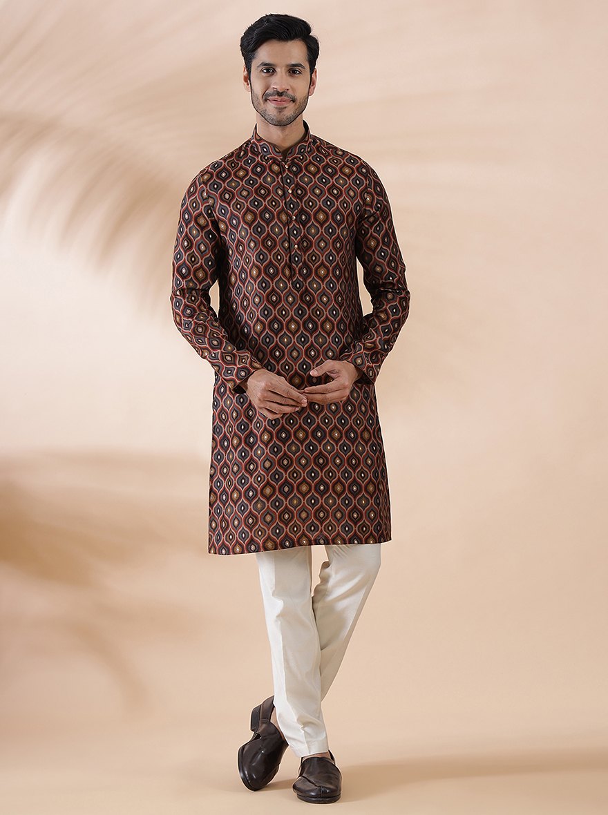 Brown Multi Printed Kurta | The Kurta Company