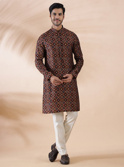 Brown Multi Printed Kurta | The Kurta Company