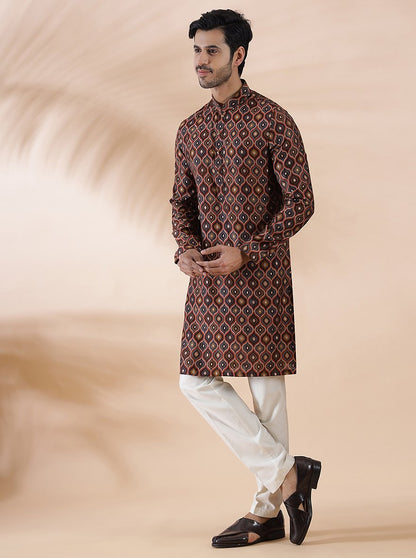 Brown Multi Printed Kurta | The Kurta Company