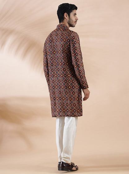 Brown Multi Printed Kurta | The Kurta Company