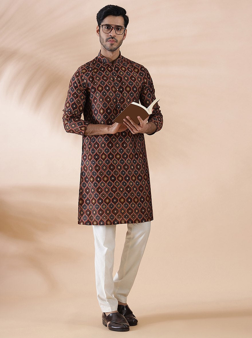 Brown Multi Printed Kurta | The Kurta Company