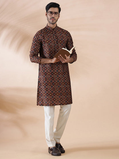 Brown Multi Printed Kurta | The Kurta Company