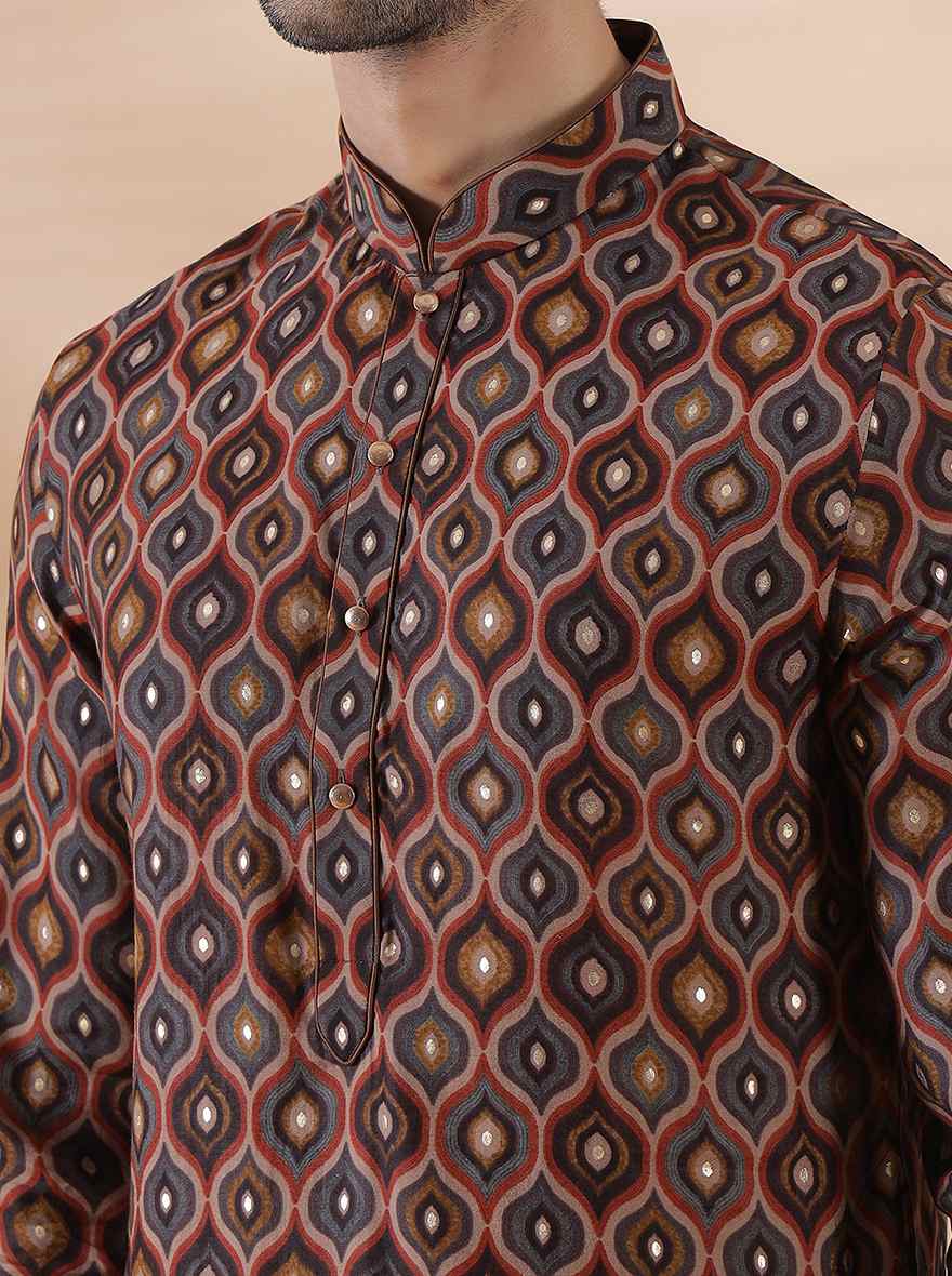 Brown Multi Printed Kurta | The Kurta Company
