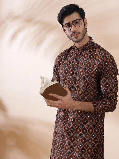 Brown Multi Printed Kurta | The Kurta Company