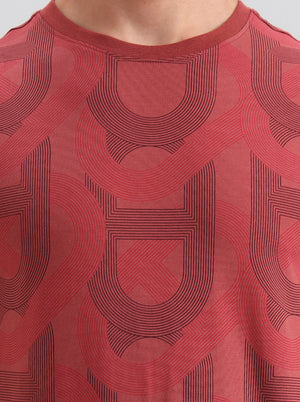 Brick Red Printed Slim Fit T-Shirt | JadeBlue