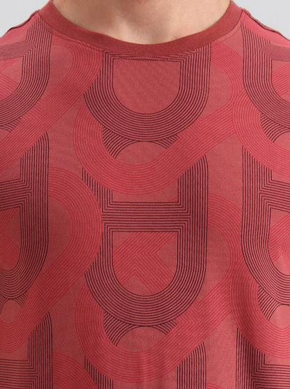 Brick Red Printed Slim Fit T-Shirt | JadeBlue