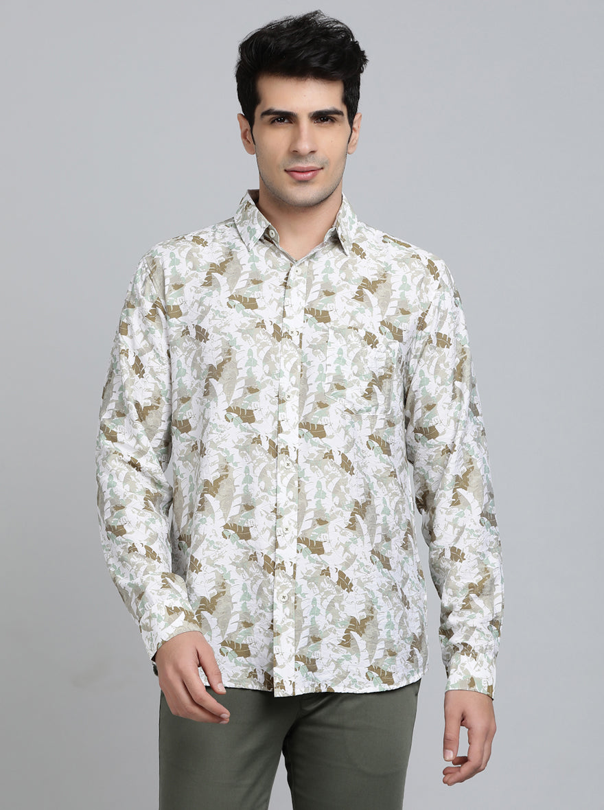 Sage Green Printed Slim Fit Casual Shirt | JadeBlue