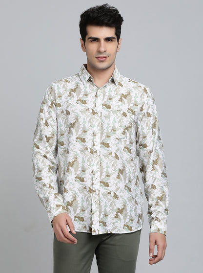 Sage Green Printed Slim Fit Casual Shirt | JadeBlue
