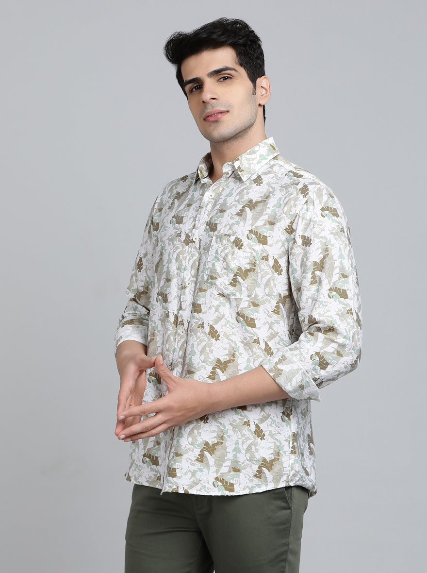 Sage Green Printed Slim Fit Casual Shirt | JadeBlue