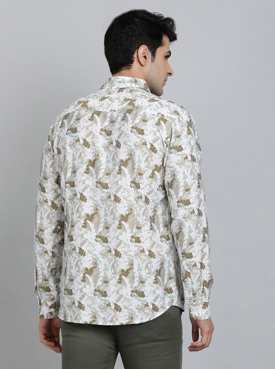 Sage Green Printed Slim Fit Casual Shirt | JadeBlue