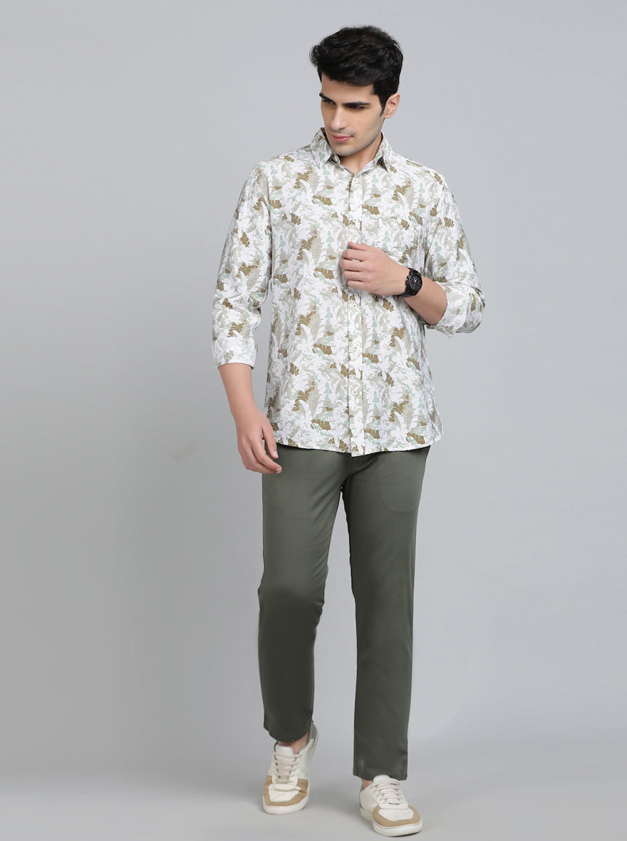 Sage Green Printed Slim Fit Casual Shirt | JadeBlue