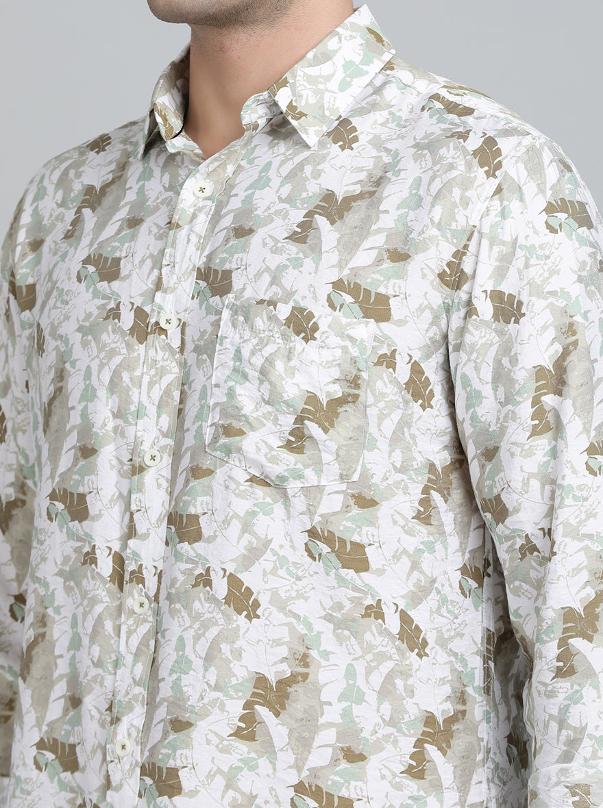 Sage Green Printed Slim Fit Casual Shirt | JadeBlue