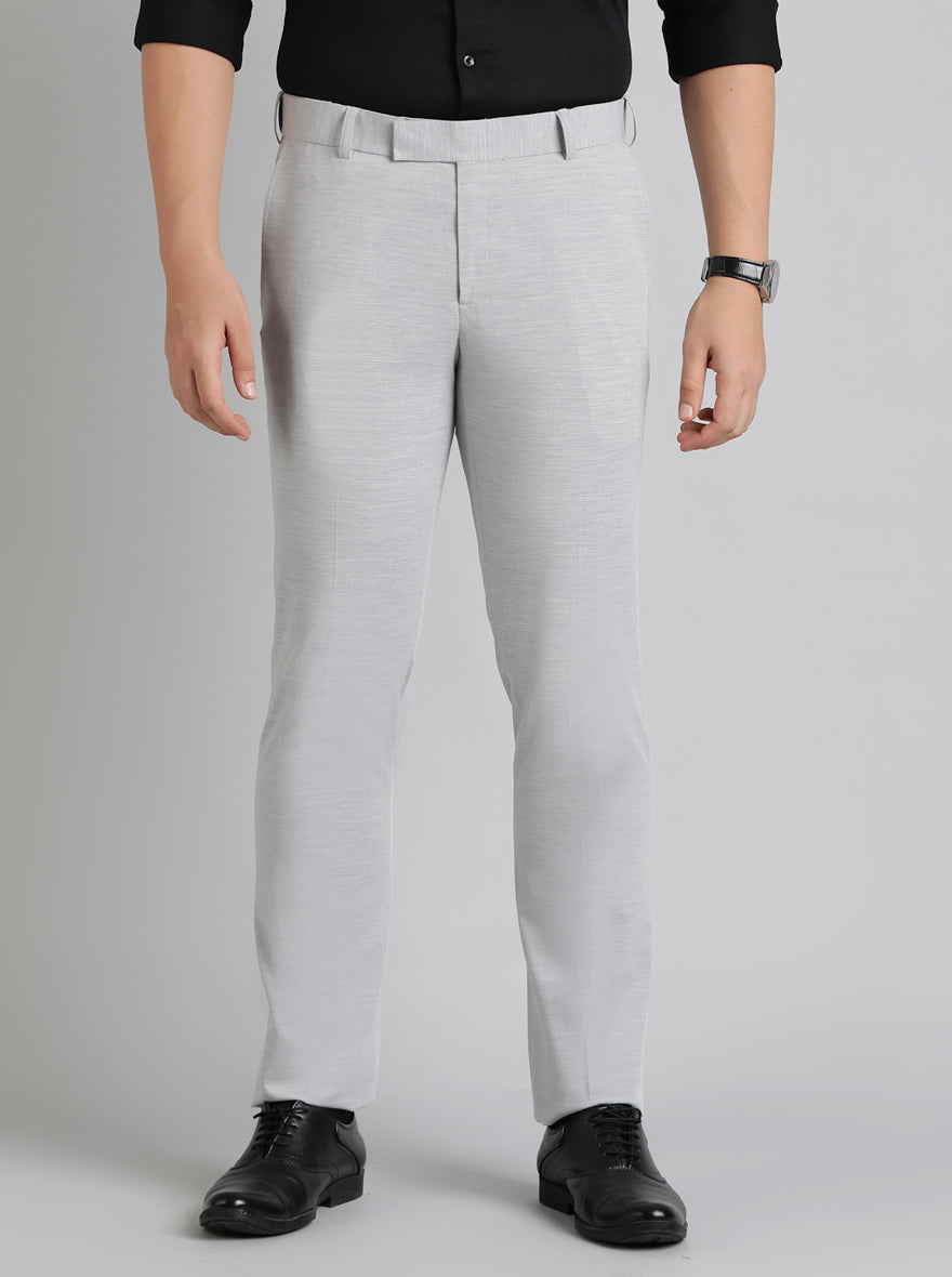 Grey Solid Slim Fit Formal Trouser | Metal