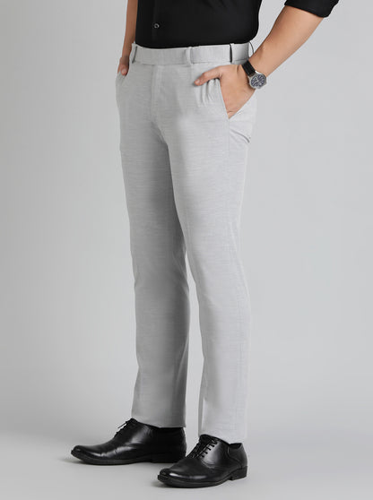 Grey Solid Slim Fit Formal Trouser | Metal