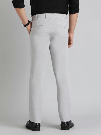 Grey Solid Slim Fit Formal Trouser | Metal