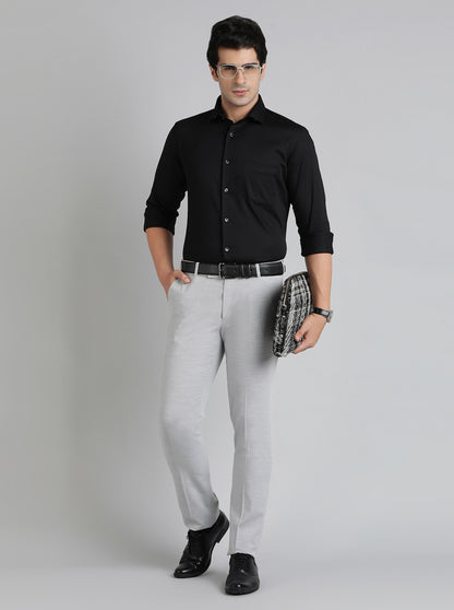 Grey Solid Slim Fit Formal Trouser | Metal