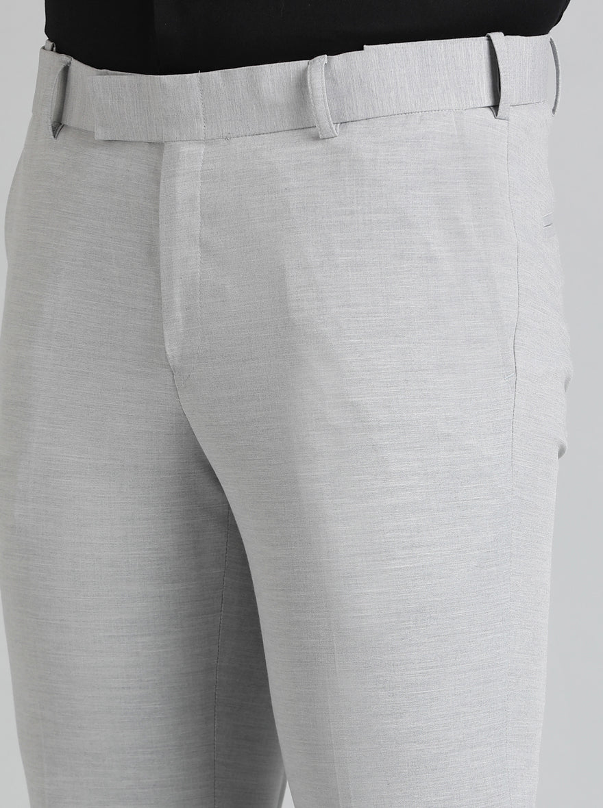 Grey Solid Slim Fit Formal Trouser | Metal