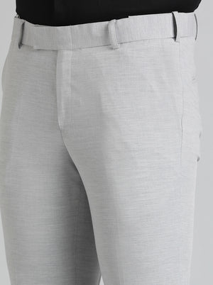 Grey Solid Slim Fit Formal Trouser | Metal