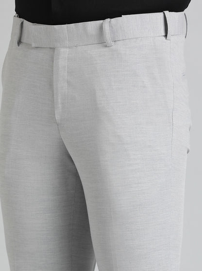 Grey Solid Slim Fit Formal Trouser | Metal