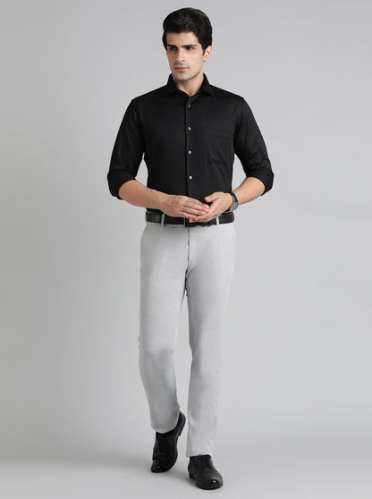 Grey Solid Slim Fit Formal Trouser | Metal