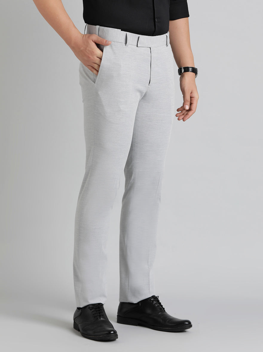 Grey Solid Slim Fit Formal Trouser | Metal