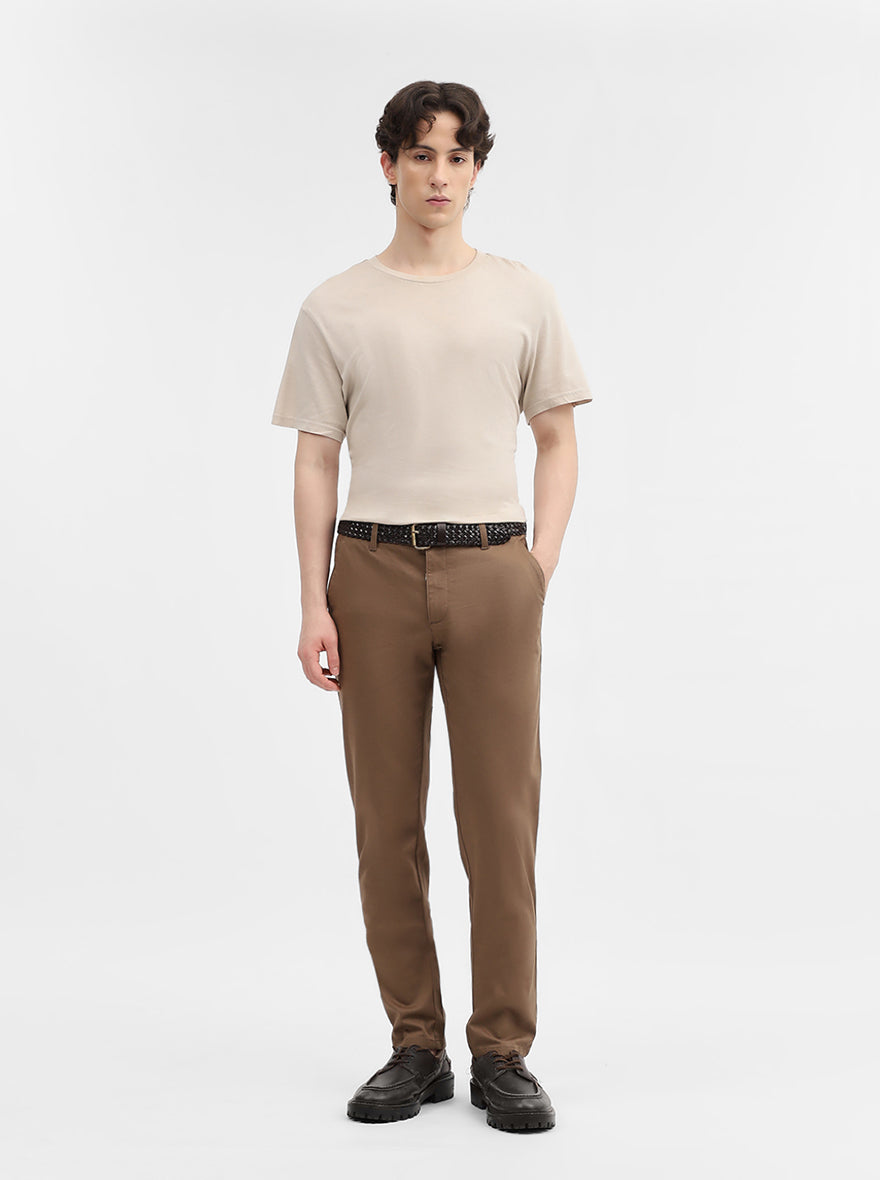 Olive Solid Uno Fit Casual Trouser | JadeBlue
