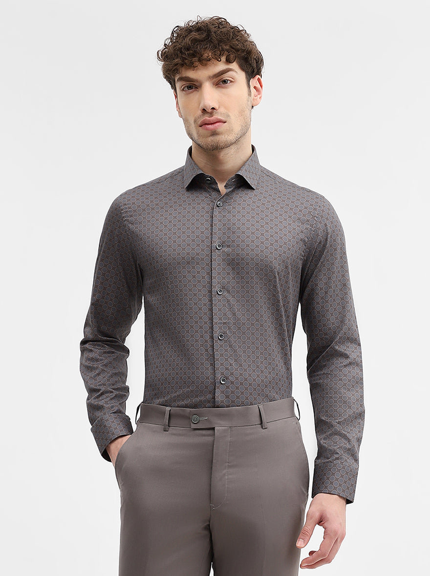 Grey Printed Slim Fit Party Wear Shirt | Wyre