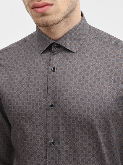 Grey Printed Slim Fit Party Wear Shirt | Wyre