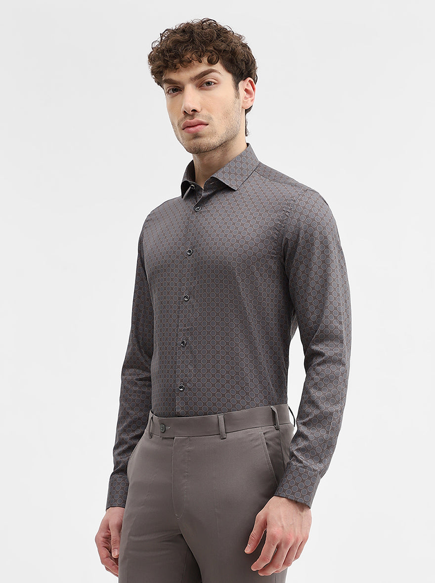 Grey Printed Slim Fit Party Wear Shirt | Wyre