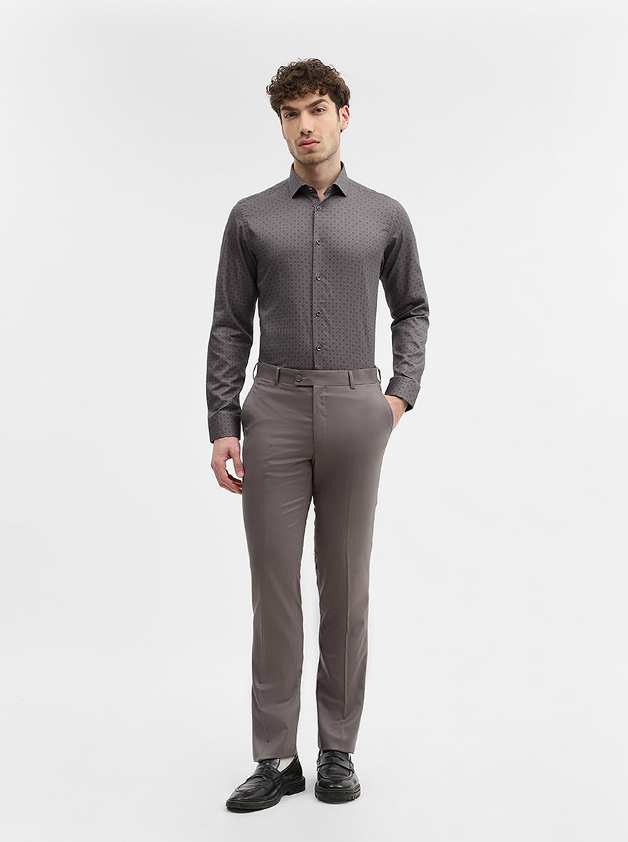 Grey Printed Slim Fit Party Wear Shirt | Wyre