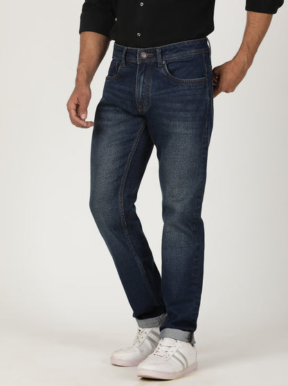Tinted Dark Blue Washed Slim Fit Jeans | Greenfibre