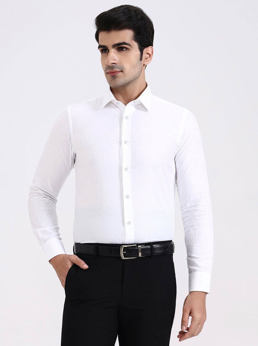White Printed Slim Fit Party Wear Shirt | Wyre