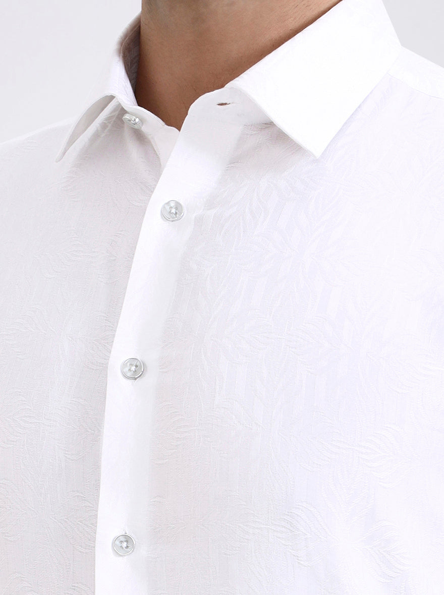 White Printed Slim Fit Party Wear Shirt | Wyre