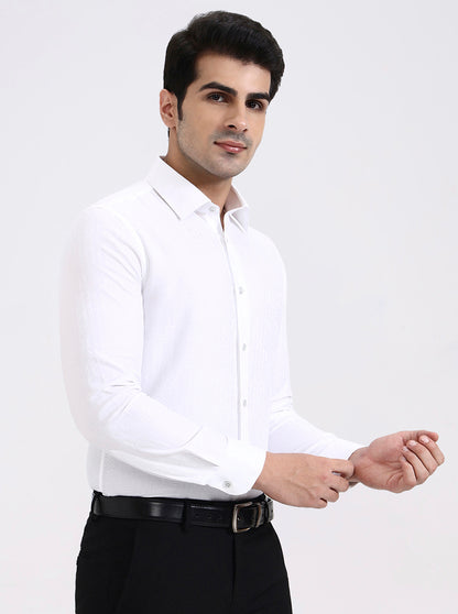 White Printed Slim Fit Party Wear Shirt | Wyre