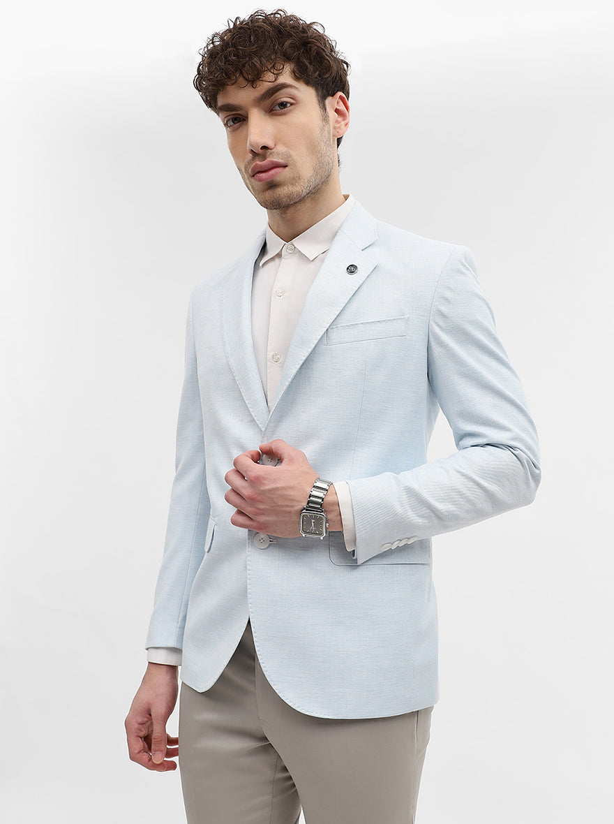 Sky Blue Solid Regular Fit Blazer | Wyre