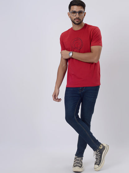 Red Printed Slim Fit T-Shirt | JadeBlue
