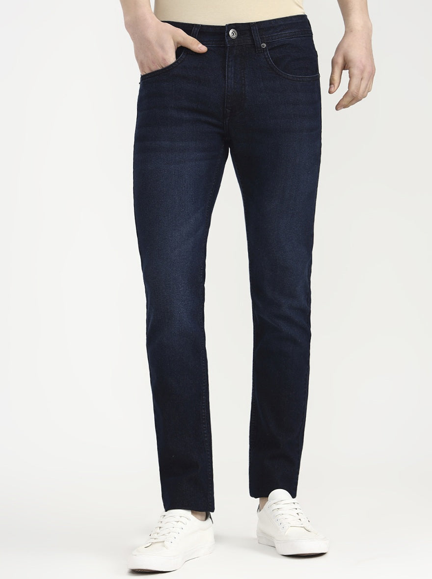 Deep Indigo Blue Solid Narrow Fit Jeans | Greenfibre