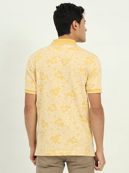 Light Yellow Printed Slim Fit Polo T-Shirt | Greenfibre