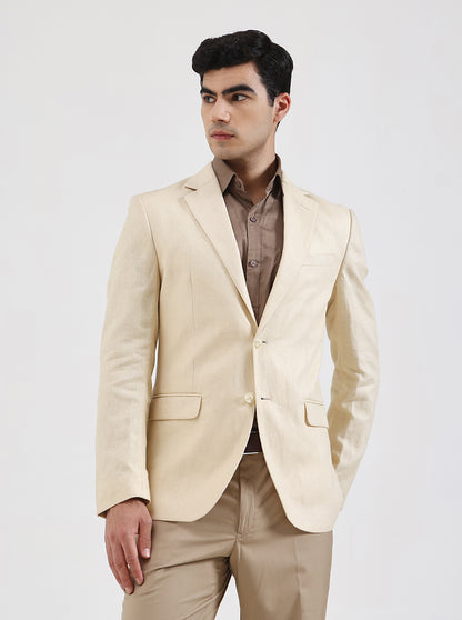 Cream Solid Regular Fit Blazer | JB Studio